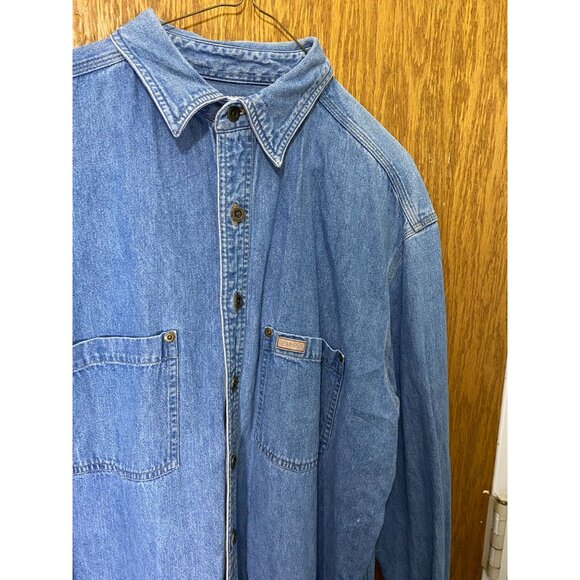 Vintage Carhartt  Chambray Shirt Large Blue Denim Button-Up With Dual Pockets - Picture 6 of 10